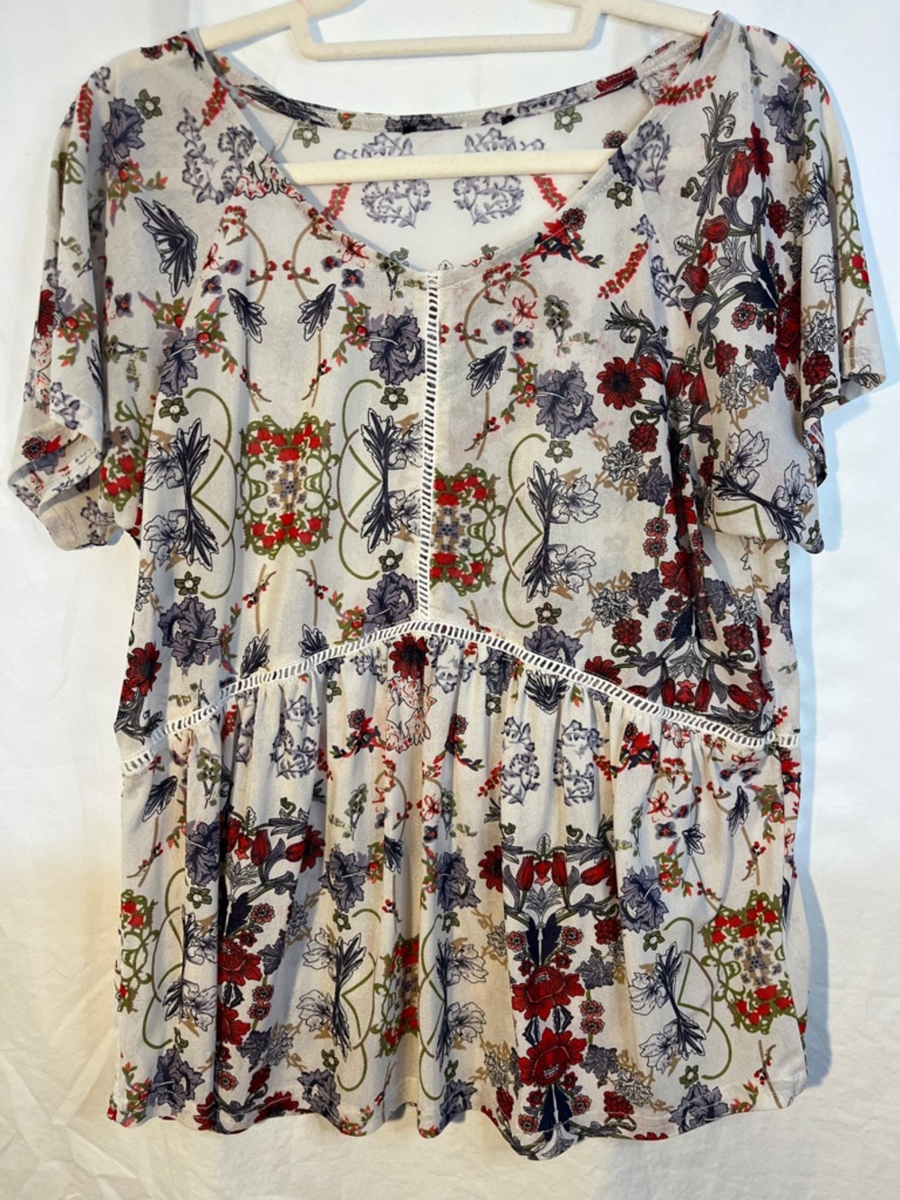 😻5for$15😻 Floral Peplum Short Sleeve Top -  Flowers M/L